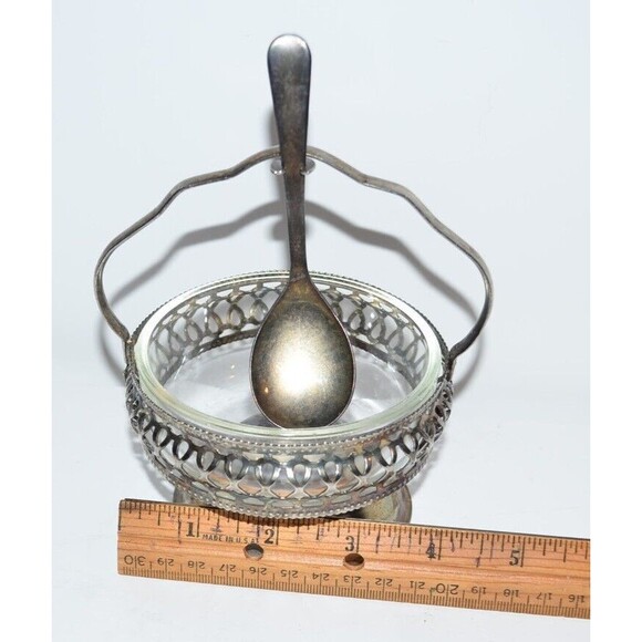 Vtg Sheffield England Silver Plate Sugar Condiment Jam Bowl w/ Spoon - Picture 3 of 10